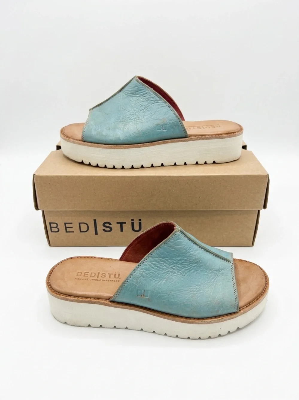 Bed|Stü Aqua Leather Slide Sandals